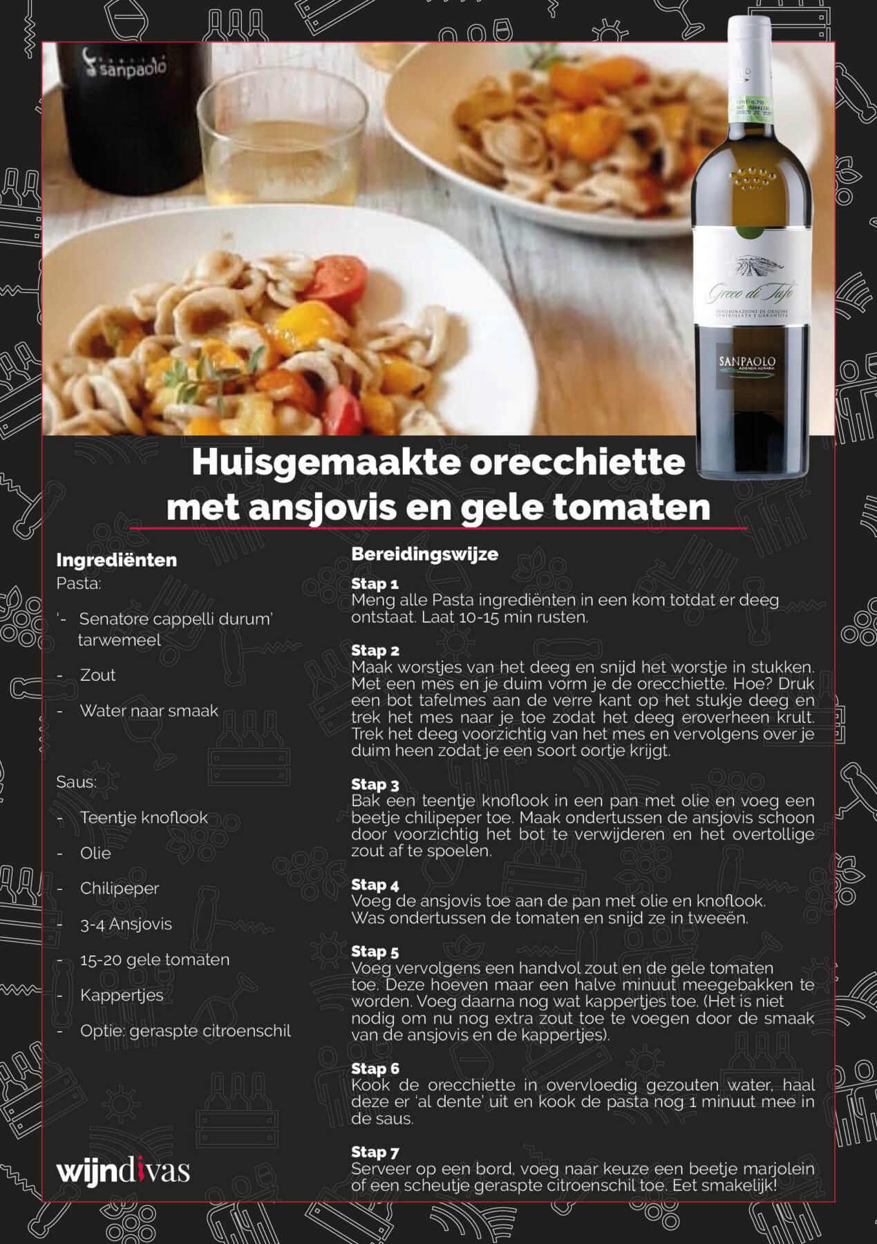 Huisgemaakte orecchiette met ansjovis en gele tomaten