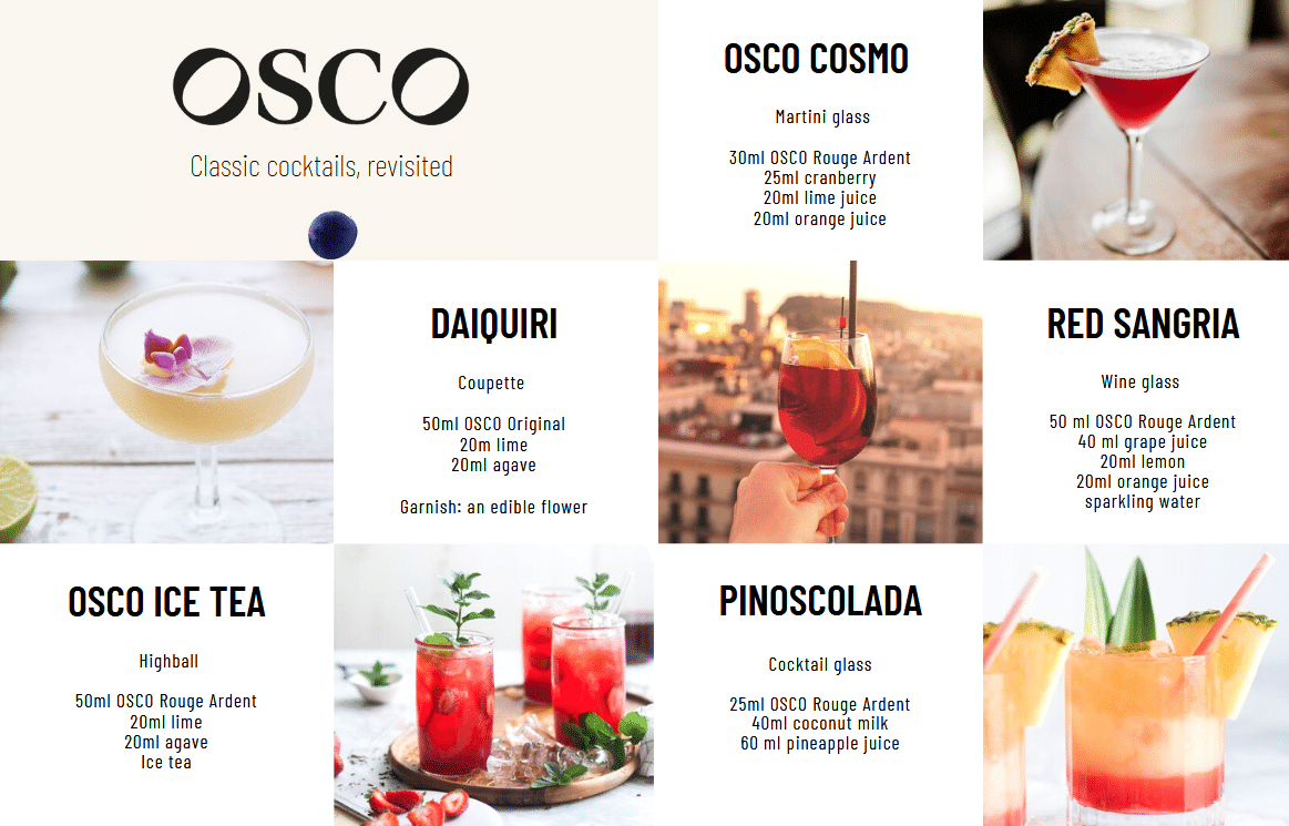 OSCO recepten 4 OSCO l'Original Rouge Ardent alcoholvrij aperitief gentiaan verjus Frankrijk tonic mocktail no & low alcohol cocktail Wijndivas
